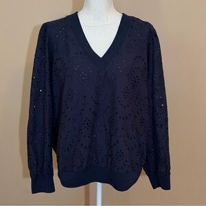 Express Navy Eyelet Long Sleeve Top XL
